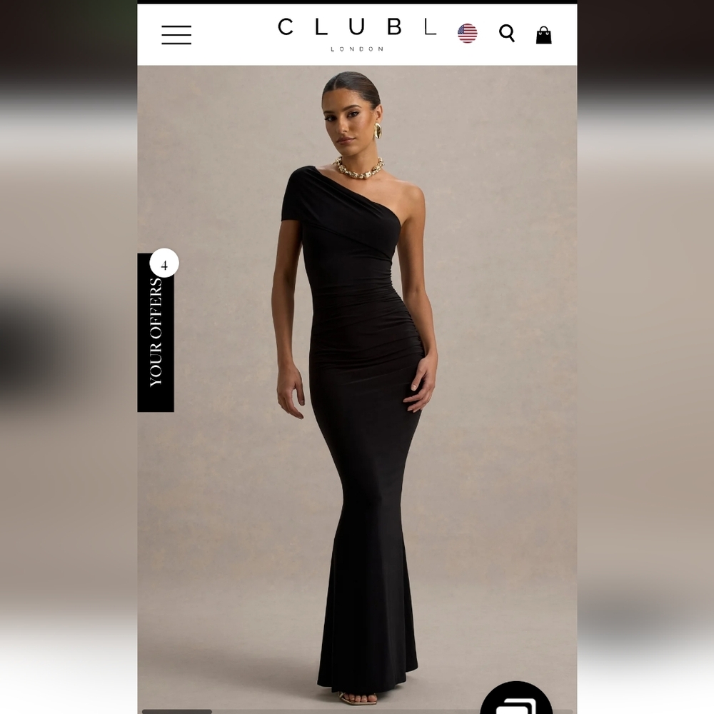 Club L London Alethea Black Asymmetric Bardot Max Dress - Sz 6